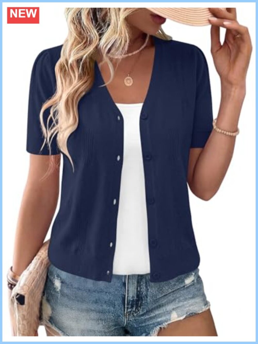 Womens Cardigan V Neck Short Sleeve Lightweight Knit Cropped Sweater Shrug